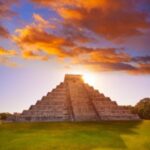 Chichen Itza Maya Archaelogical Site at sunset