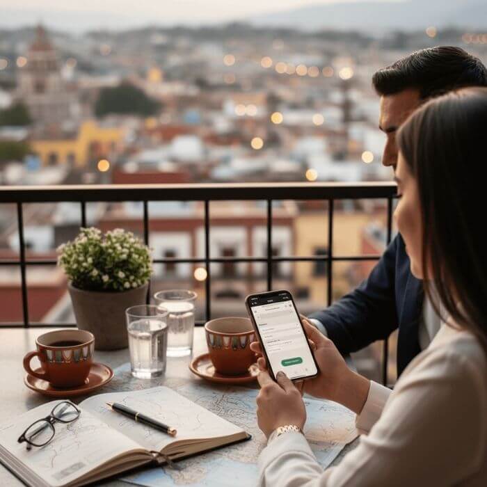 A personalized travel planning session featuring a map of Mexico, a notebook, and a smartphone, symbolizing the start of a bespoke journey.