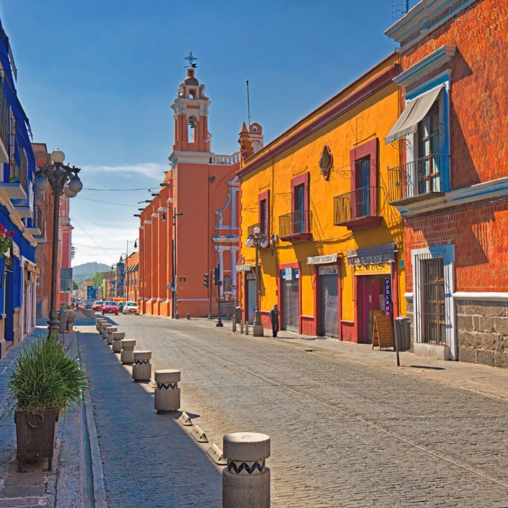 Lateral view of colorful and colonial Puebla Mexico